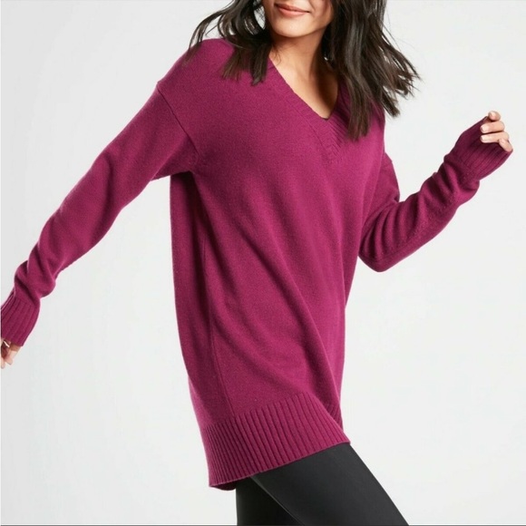 Athleta | Sweaters | Athleta Burgundy Oversized V Neck Wool Cashmere Sweater  Size S | Poshmark